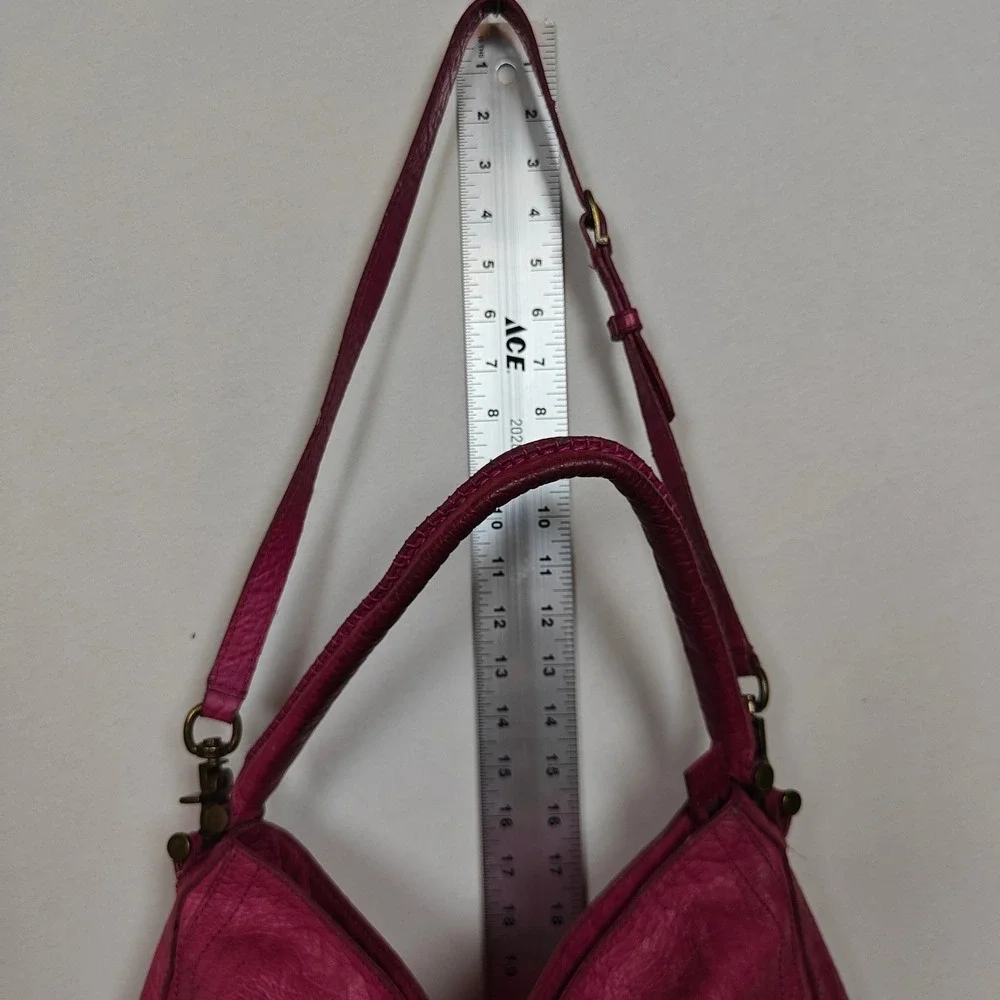 Botkier Fuchsia Pink Pebbled Leather Hobo Shoulder Bag Crossbody Brass Hardware